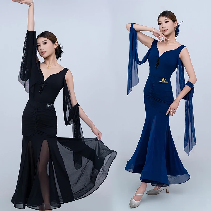 2025 Danza moderna Maglia con scollo a V Grande abito altalena Concorso Costume da sala Abito da ballo Donna Abiti da ballo standard nazionali DN21760