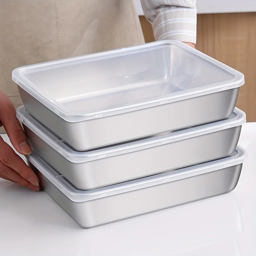 Set di contenitori per alimenti in acciaio inossidabile da 3 pezzi - Organizzatori da cucina ermetici senza BPA per frigorifero/despensa/secco