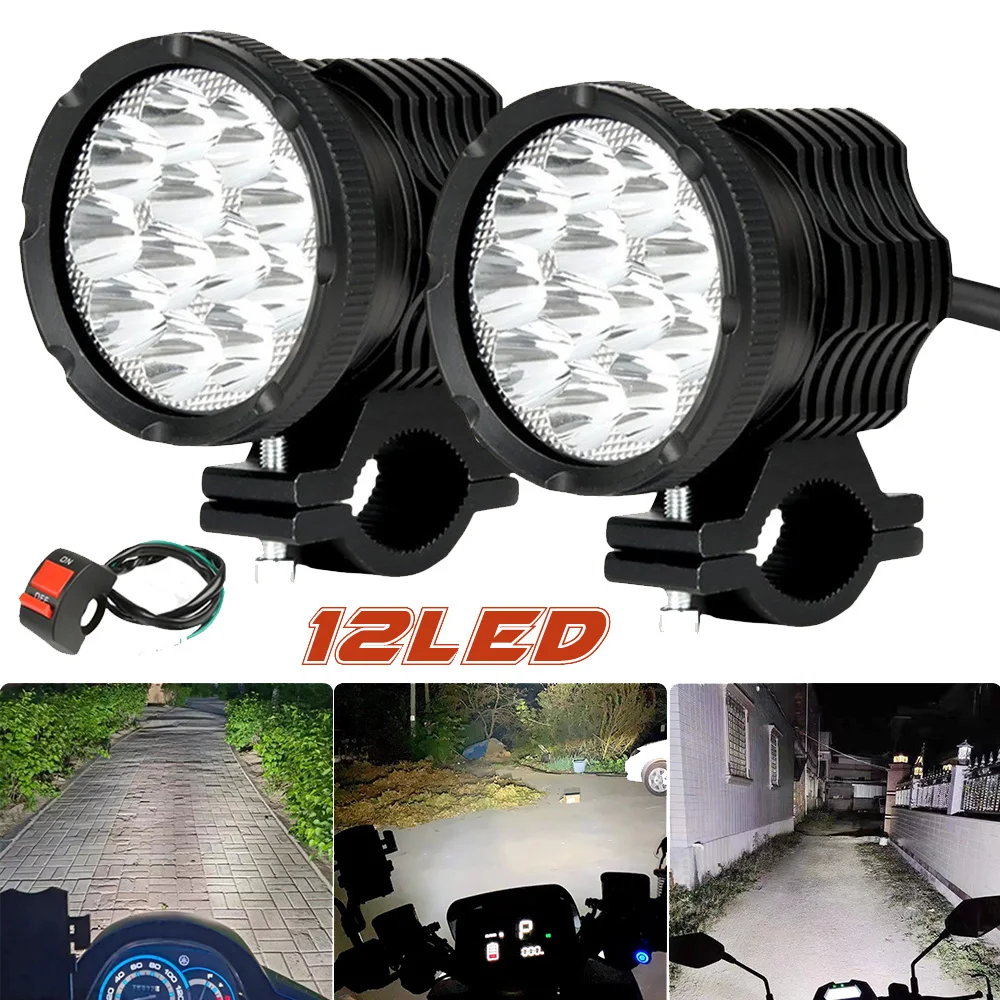 Fari ausiliari per moto 12 chip 12-80V Lampeggiatore anteriore Faretti aggiuntivi Luci a LED Faros Moto Farol Lenti fendinebbia