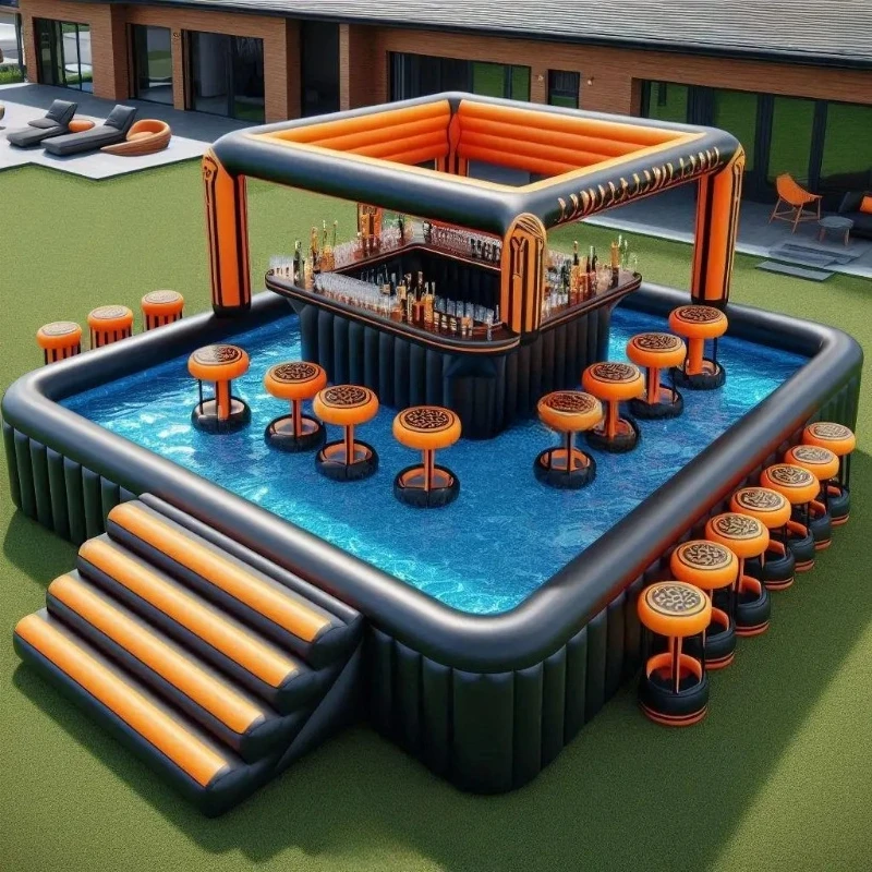 Pool-Bar-Sofa mit Dach, aufblasbarer PVC-Pool-Lounge und schwebender Bar, vierfache Nähte für den Wasserspaß im Freien