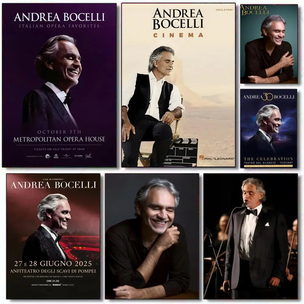Italienischer Blindsänger A-Andrea B-Bocelli Poster HD PVC selbstklebende Wandkunst – wasserdicht wiederverwendbar für Home Office Cafe Image