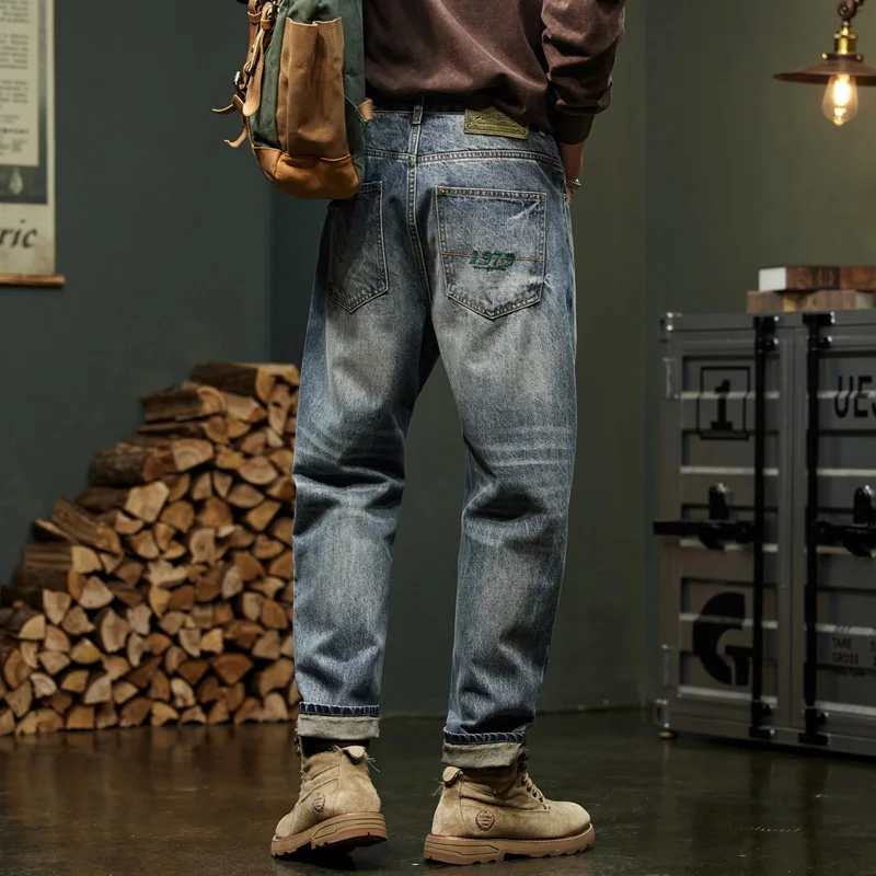 Amerikanische Vintage Jeans Herbst Neue männer Lose Gerade Denim Hosen Mode Harlem Hosen Straße Hip-hop Arbeitskleidung Jeans y2K