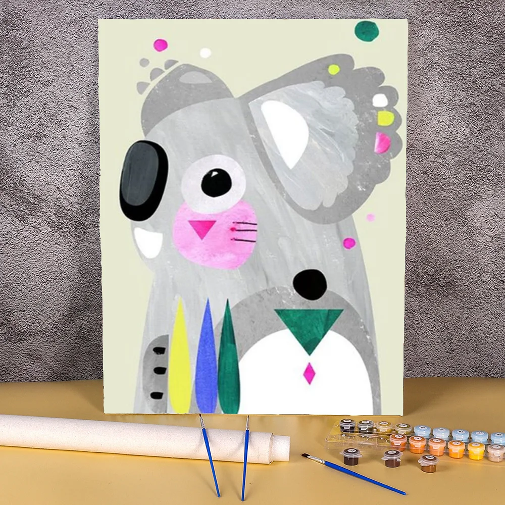 Malen nach Zahlen, Cartoon-Koala-Wandkunst, einzigartiges Geschenk, zum Selbermachen, Malen nach Zahlen, Acryl-Leinwandbild für Kinder, Heimdekorationen Image