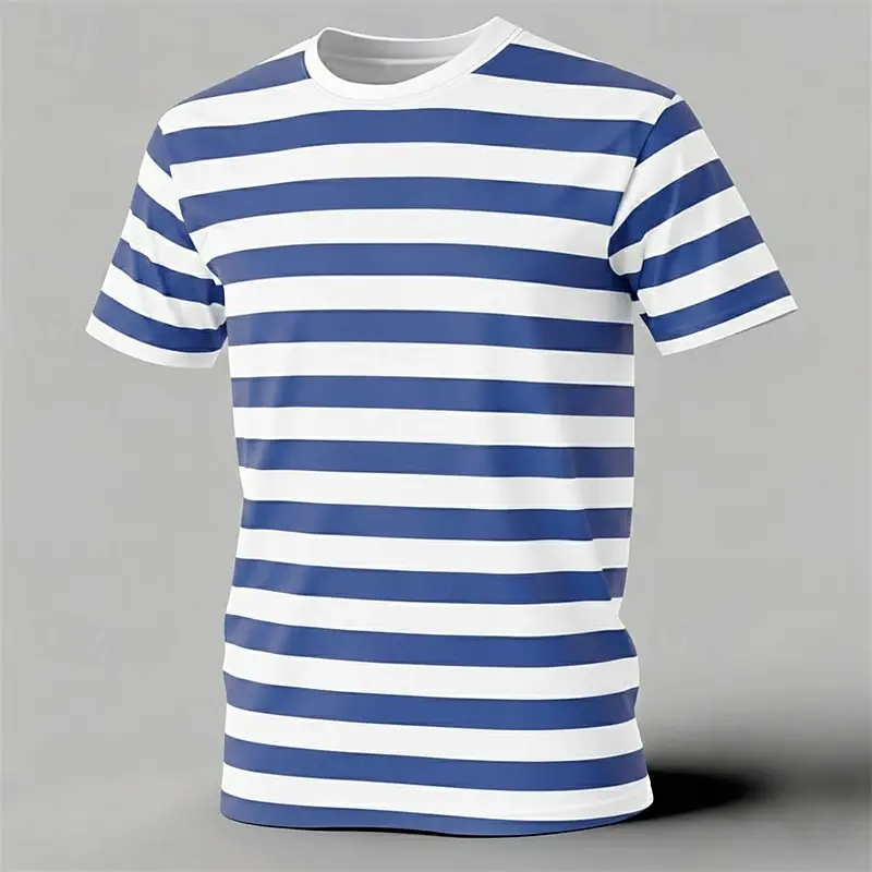 Kurzarm-T-Shirt für Herren, schlichter Streifendruck, lässige, lockere Passform, modischer Streetstyle, Herren-T-Shirt mit Rundhalsausschnitt. Image