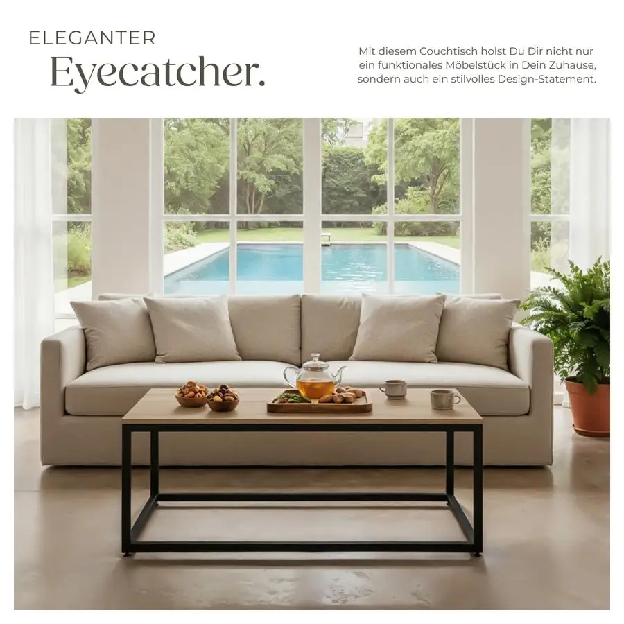 Couchtisch aus Holz und Metall, Wohnzimmertisch 100 x 55 x 45,5 cm, Sofatisch, Wohnzimmermöbel, Couchtisch, Couchtisch,