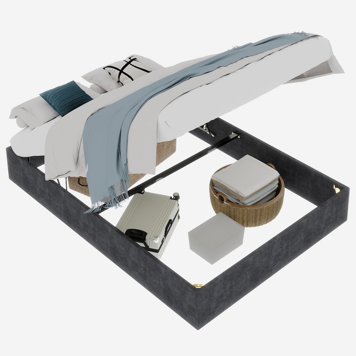 OKWISH Bett 160x200 cm aus hochwertigem Hollandwollstoff mit modernem Design – stilvolle Eleganz für Ihr Schlafzimmer Grau Image