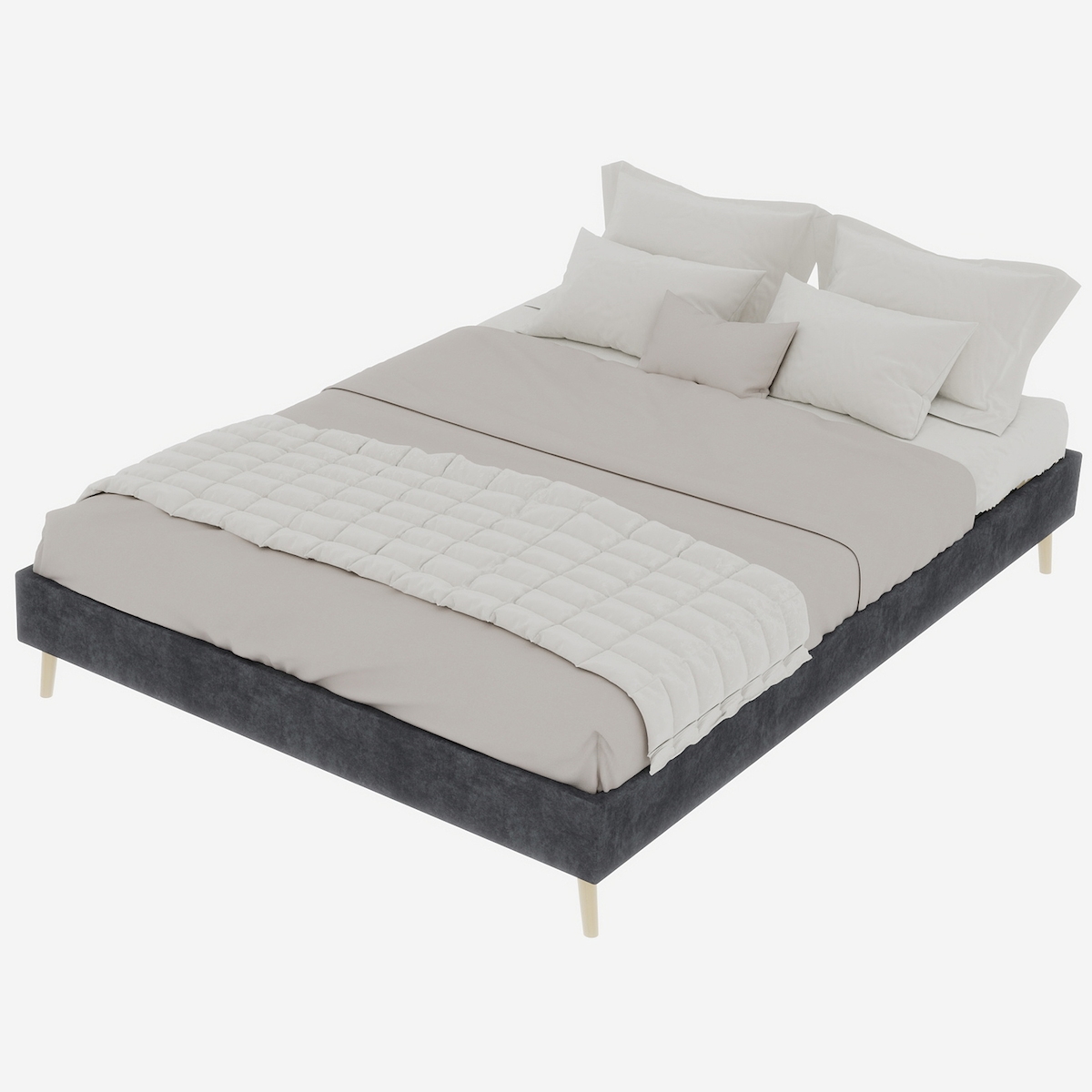 MODFU Modernes minimalistisches Bettgestell 140x200 cm in Grau aus niederländischem Samt - stilvolles Möbel für Ihr Schlafzimmer Image