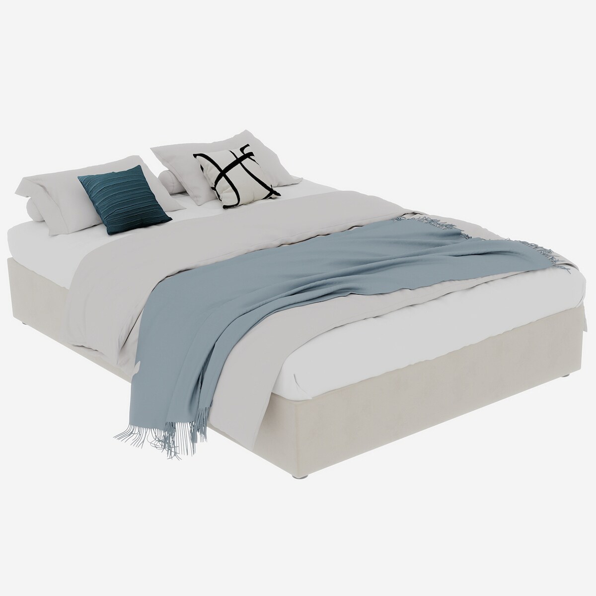 STILVORA Modernes minimalistisches Bettgestell 160x200 cm in Beige aus niederländischem Samt, perfekt für stilvolle Schlafzimmer Image