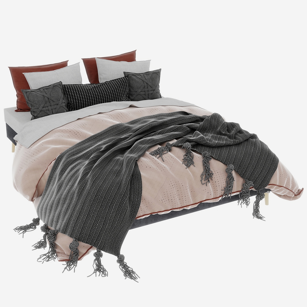 MODFU Modernes minimalistisches Bettgestell 160x200 cm in Grau aus holländischem Velours, stilvoll und funktional für Ihr Schlafzimmer Image