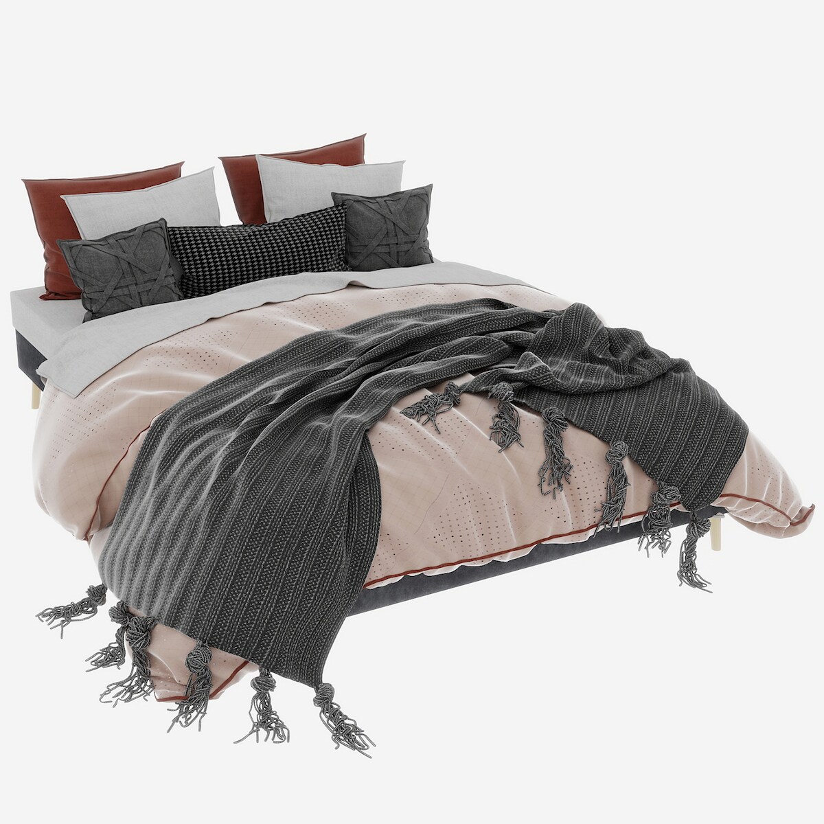 MODFU Moderner minimalistischer Bettrahmen 160x200 cm, Grau, elegantes Design mit Stoff- und Metallkombination Image