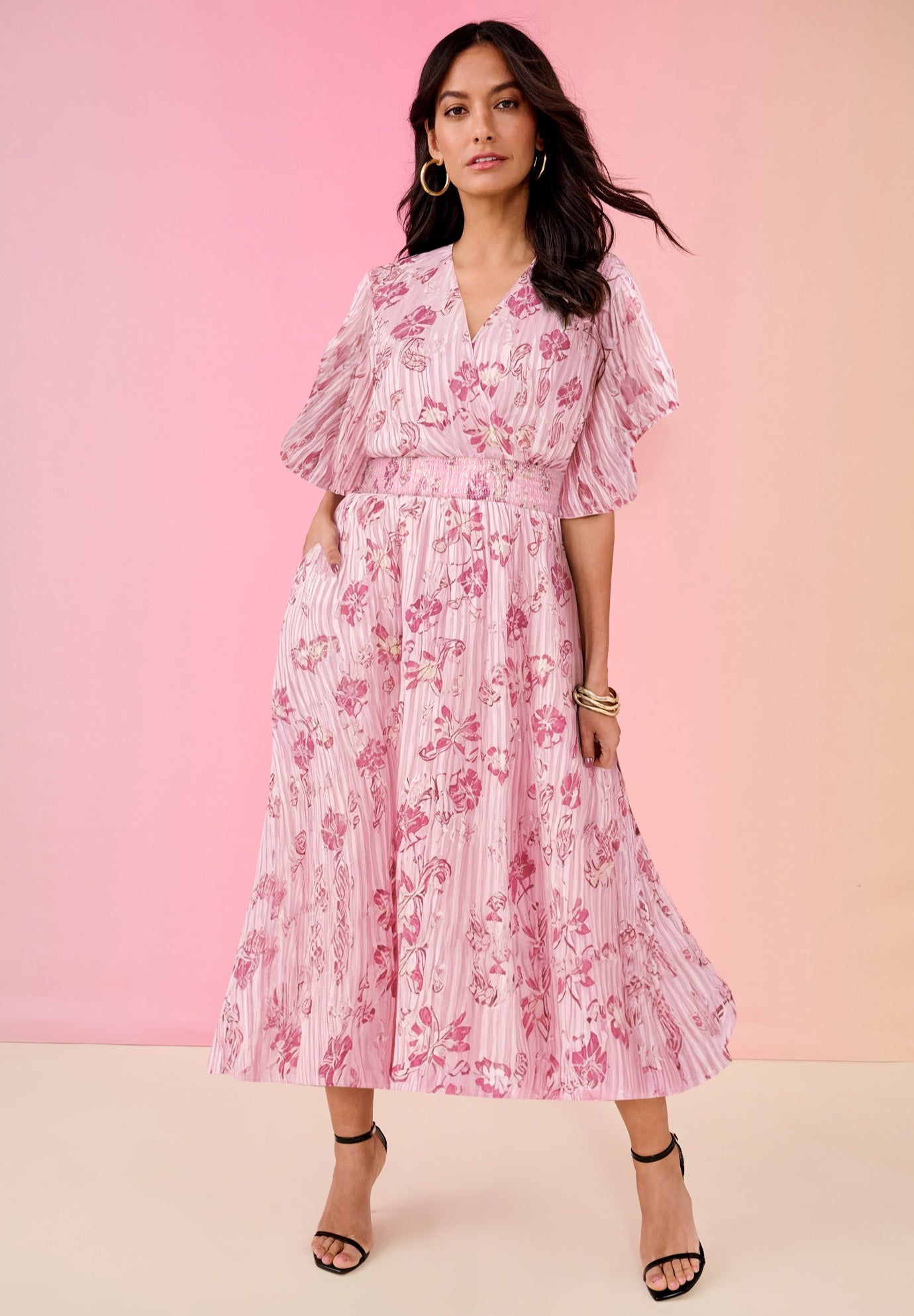 Plus Size Women's Striped Lurex Maxi Dress by Roaman's in Blush Soft Paisley (Size 26 W)