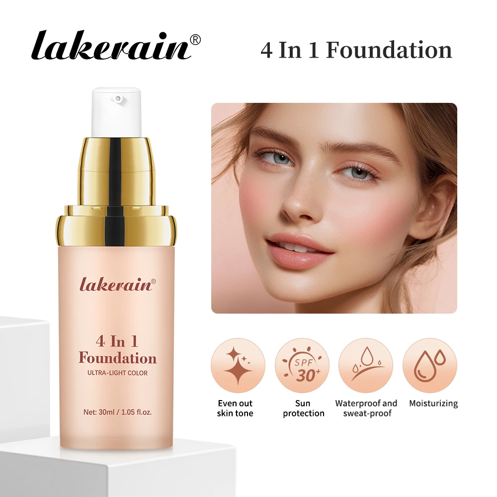 Farbwechselnde Foundation, 4-in-1, feuchtigkeitsspendend, Lichtschutzfaktor ab 30+, feuchtigkeitsspendende, langlebige, wasserfeste Make-up-Basis für die Reiseabdeckung Image