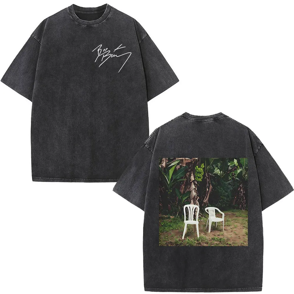 Gewaschenes Vintage Rapper Bad Bunny Grafik-T-Shirt DeBi TiRAR MaS FOToS DTMF 2025 T-Shirts Männer Frauen Hip Hop Retro Übergroßes T-Shirt