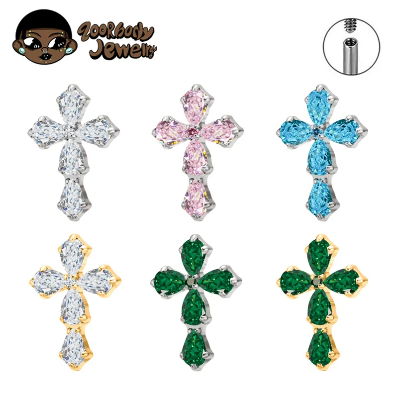 F136 Titan Hip Hop Kreuz Piercing Innengewinde Labor Luxus Zirkonia Ohrring Punk Gothic Flache Helix Lobe Piercing Lippe