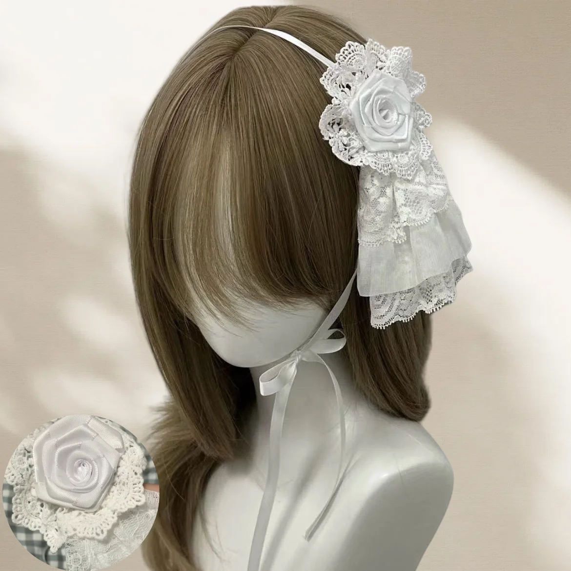 Neue handgemachte Vintage weiß/schwarz Spitze Rose Blume Kopfschmuck Harajuku Gothic Haarband Lolita Subkultur Kopfbedeckung Image