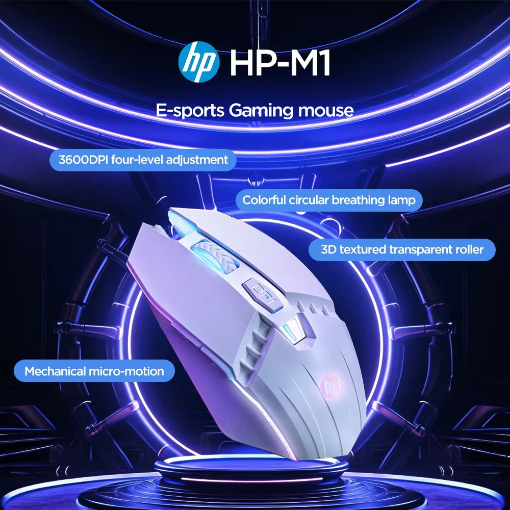 HP M1 kabelgebundene Gaming-Maus, weiß, lichtemittierende Esports-Maus, USB-Gaming, Büro, Desktop-Laptop Image