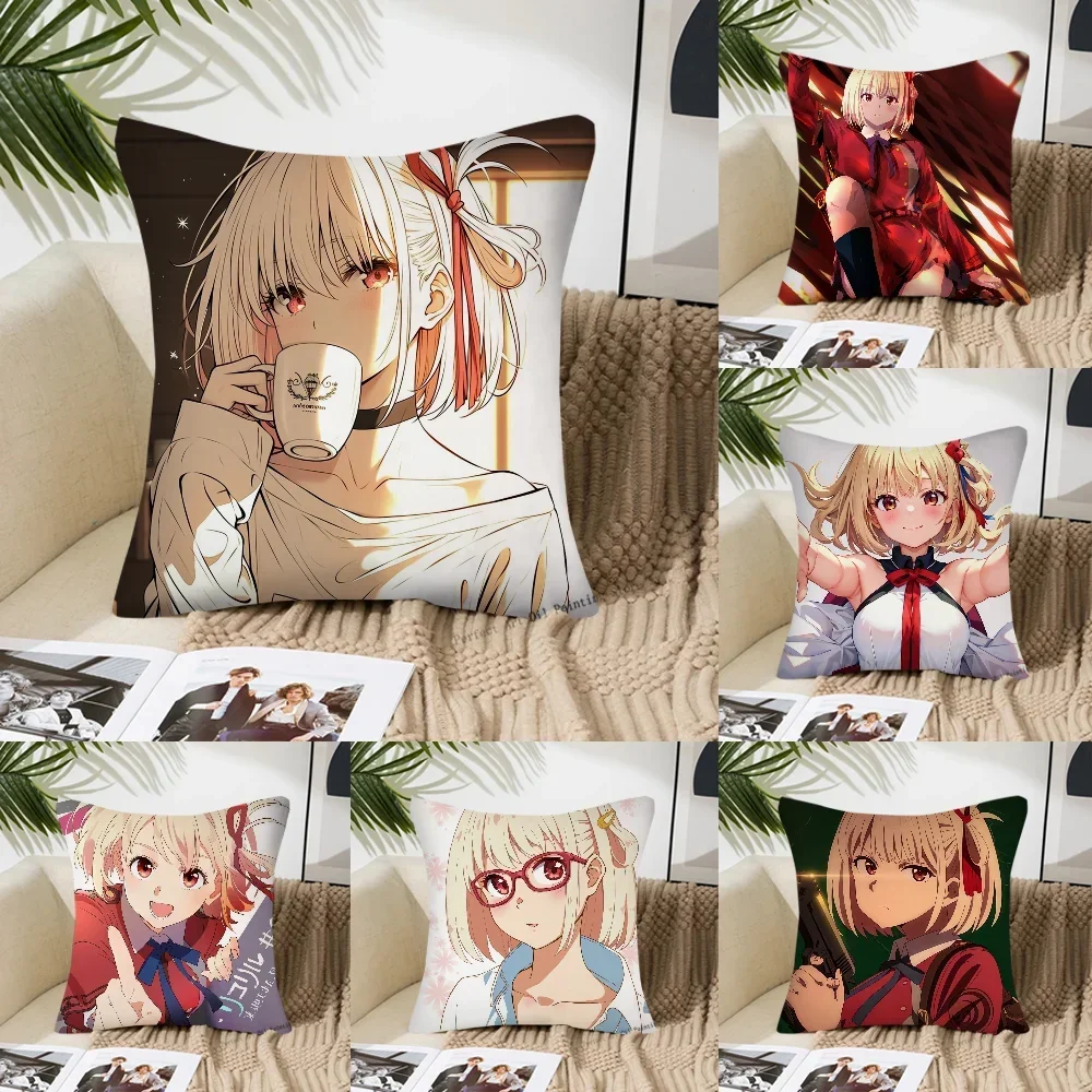 1PC Chisato Nishikigi Anime Lycoris Recoil Pillow Case Square Pillow Bedroom Sofa LeisureCar Living Room Home Decoration 40X40 Image
