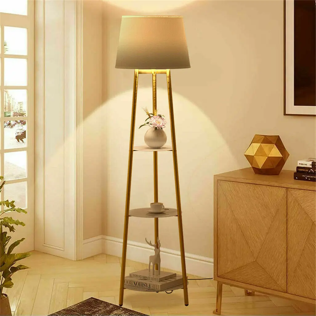 2-in-1-Eck-Stehlampe mit Regalen: modernes Stativ-LED-Licht + Aufbewahrungs-Beistelltisch, dimmbar für Schlafzimmer, Wohnzimmer, Büro