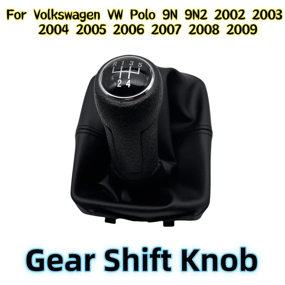 5 geschwindigkeit Leder Schaltknauf Hebel Shifter Gamasche Boot Fall Für Volkswagen Polo 9N 9N2 2002 2003 2004 2005 2006 2007 2008 2009 Image