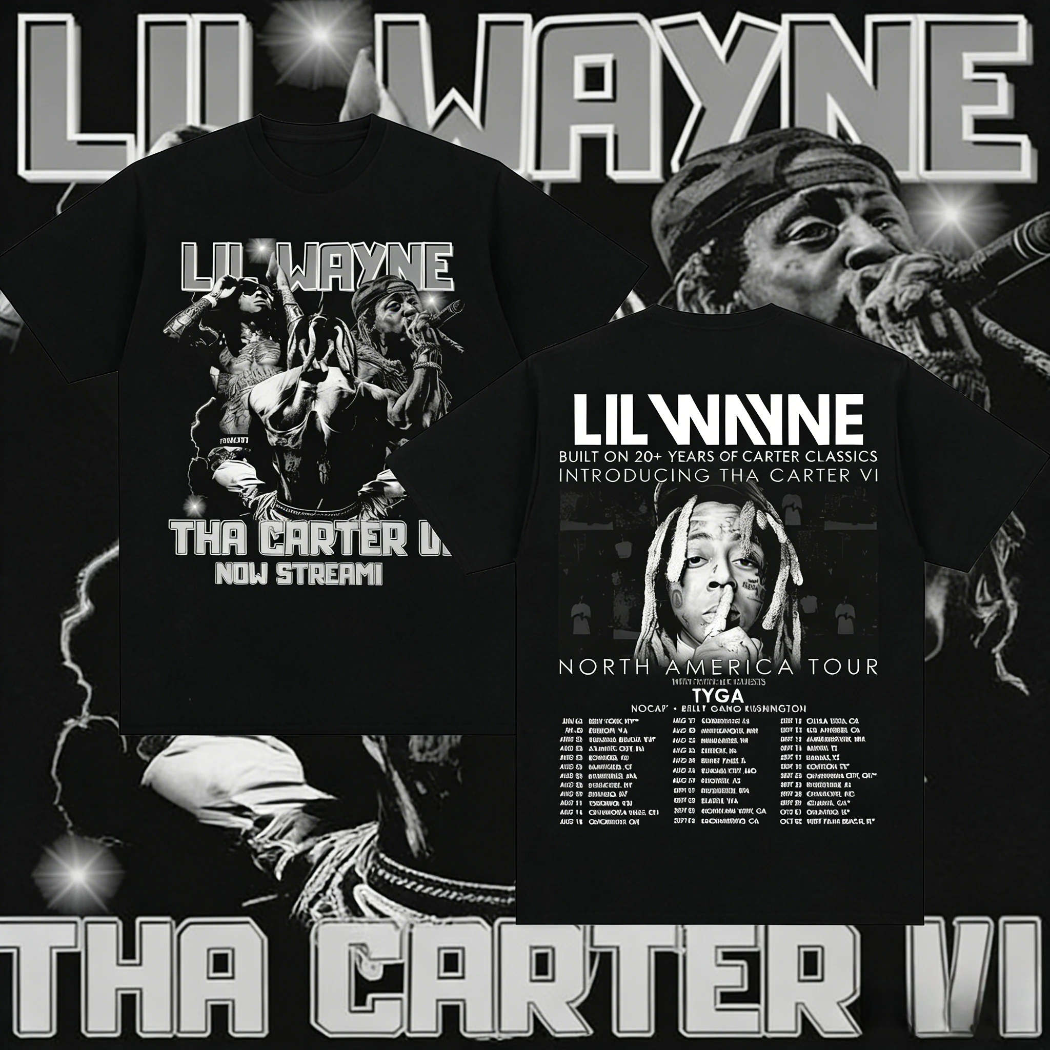 Rapper Lil Wayne The Carter VI Tour T-Shirt Herren und Damen Hip-Hop Retro 2025-26 Sommer reine Baumwolle 100 % bedrucktes T-Shirt