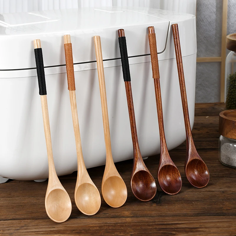 1pc hölzerner Teelöffel lange Kaffee löffel kleiner Teelöffel Holz honig Dessert löffel Kaffee getränk Rührer Teelöffel Geschirr Image