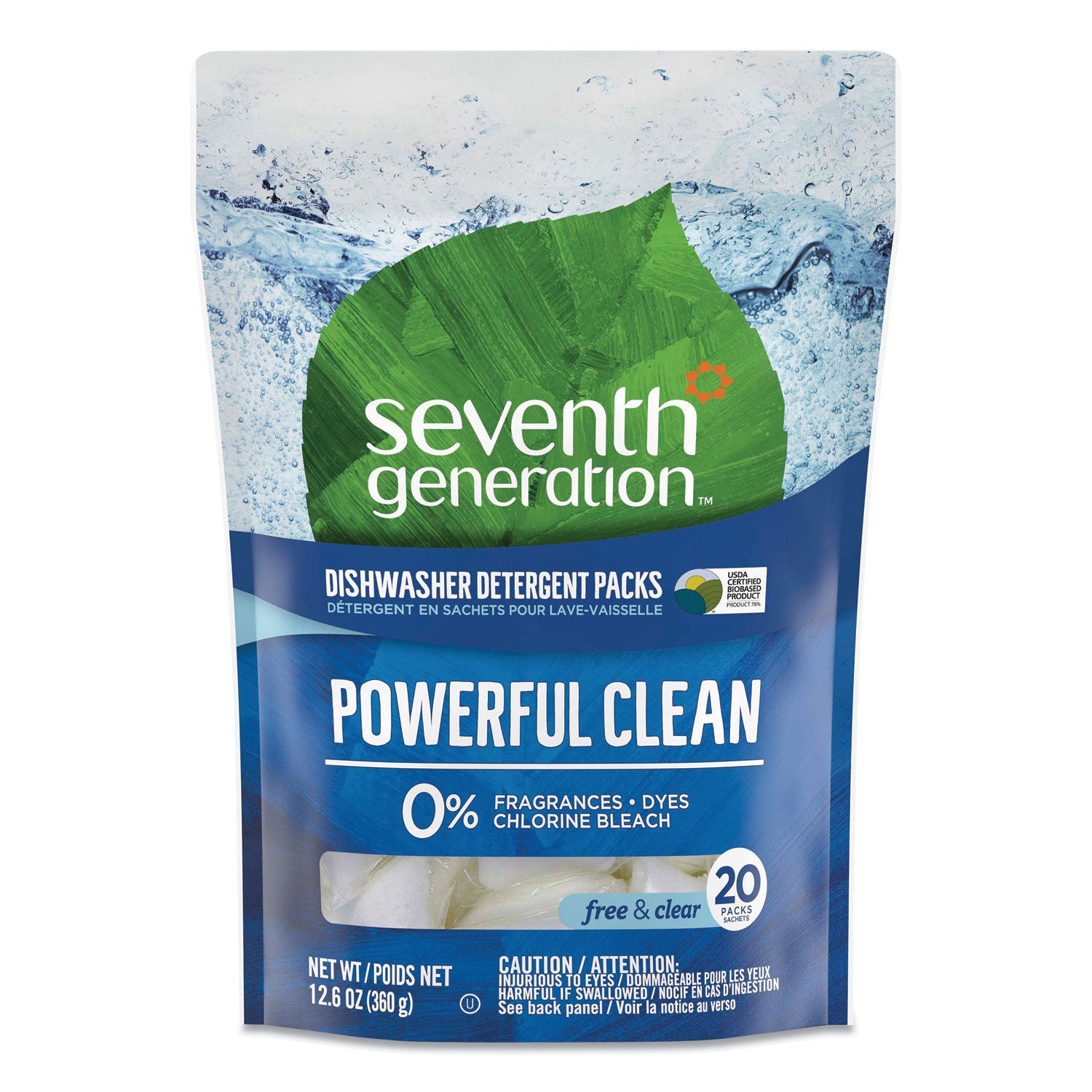 Seventh Generation 45180EA Natural Automatic Dishwasher Detergent Packs, Free and Clear, 45 Powder Packets/Box sev45180ea