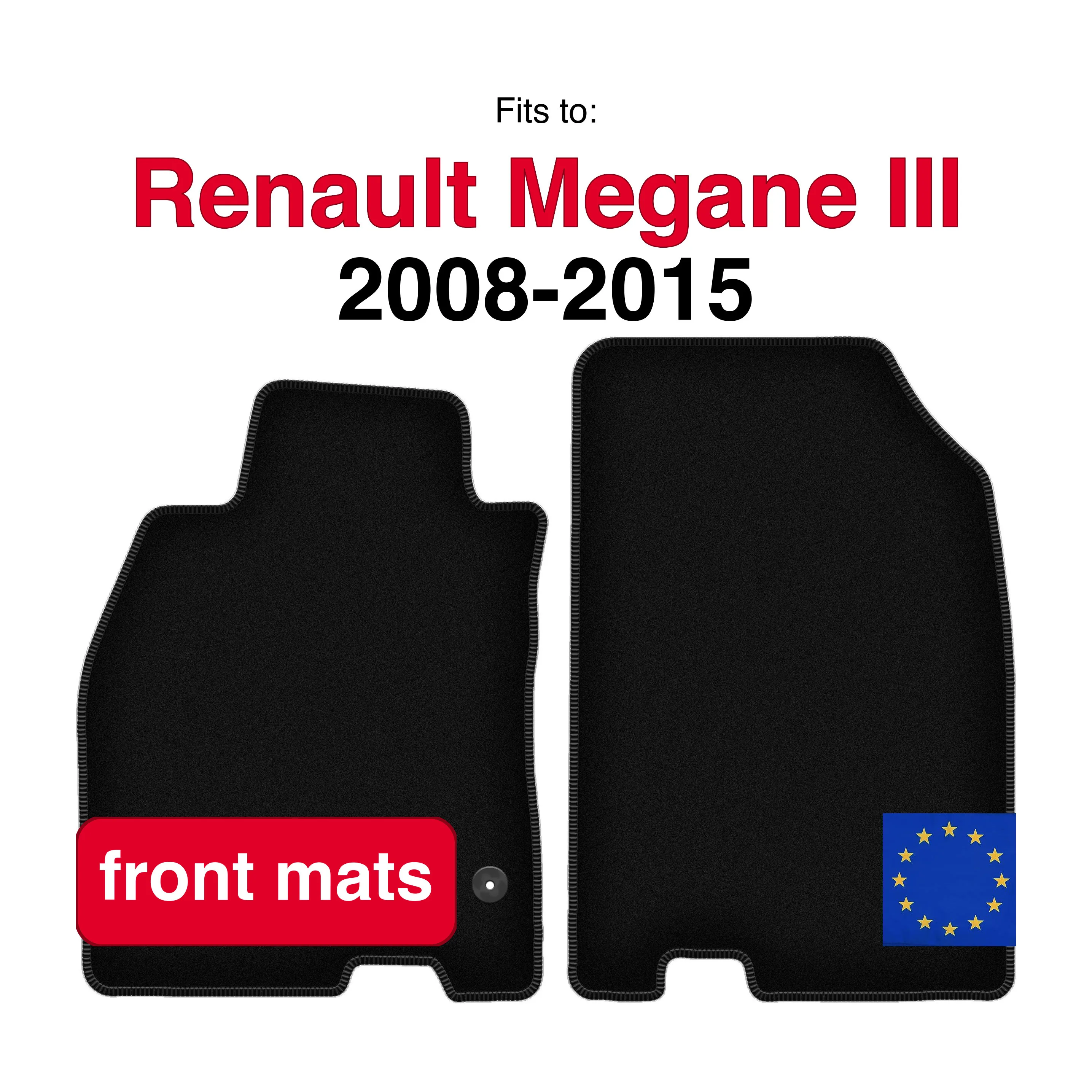 Tapis de sol avant en velours pour Renault Megane III hatchback, coupé, grandtour break (2008-2015) - Noir (2 pièces) ensemble de tapis de sol avant pour voiture