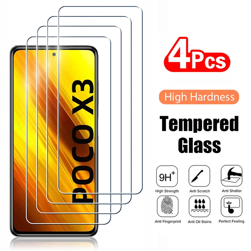 4PCS Vetro Temperato per Poco X3 Pro Pocophone X3 NFC Protezione Dello Schermo Per Xiaomi Poco F3 F4 GT F2 F1 M2 M3 M4 X4 Pro 5G di Vetro