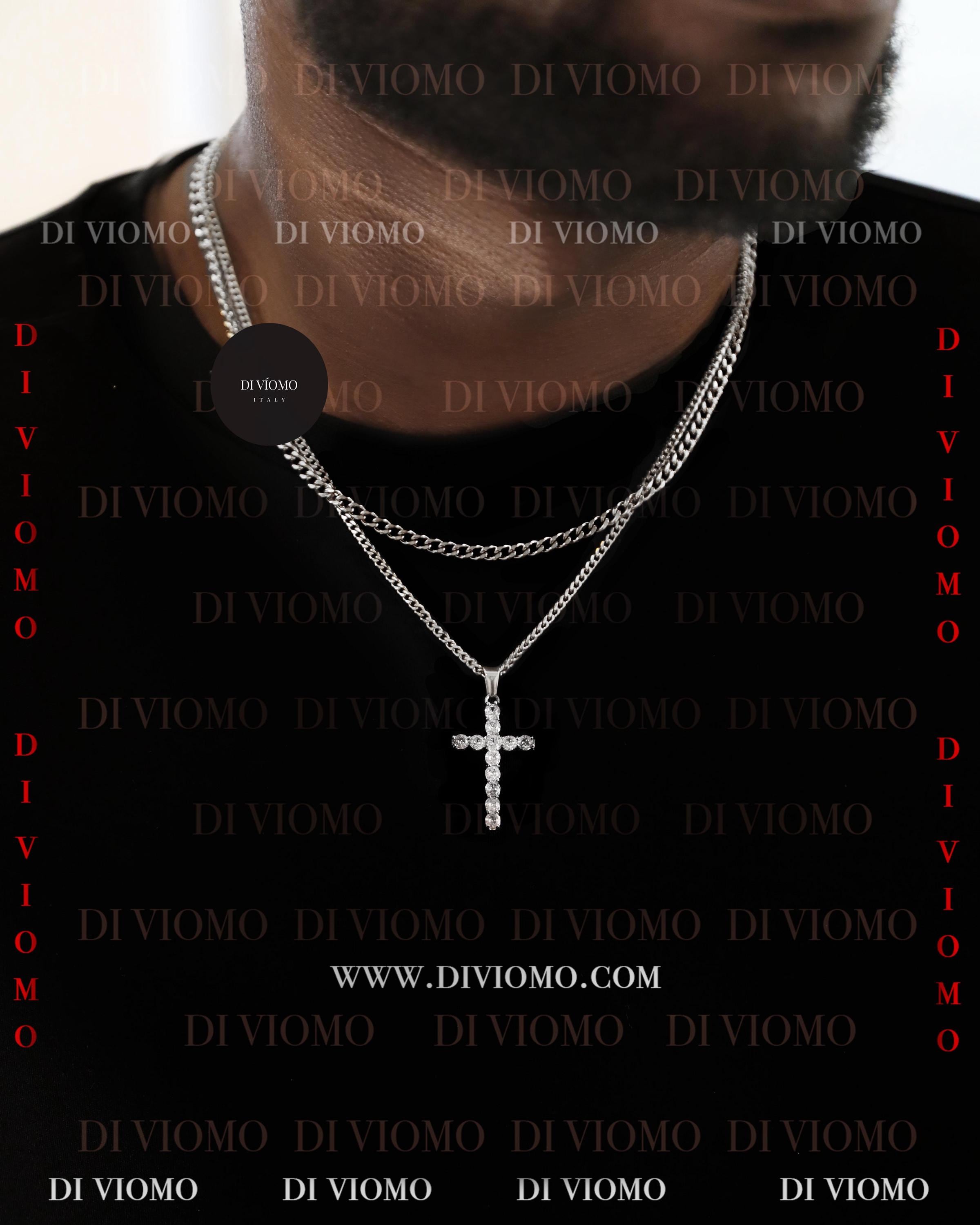 Collana con croce di ghiaccio in argento, collana con croce in argento, collana impermeabile da uomo, acciaio inossidabile, ciondolo a croce, regalo p