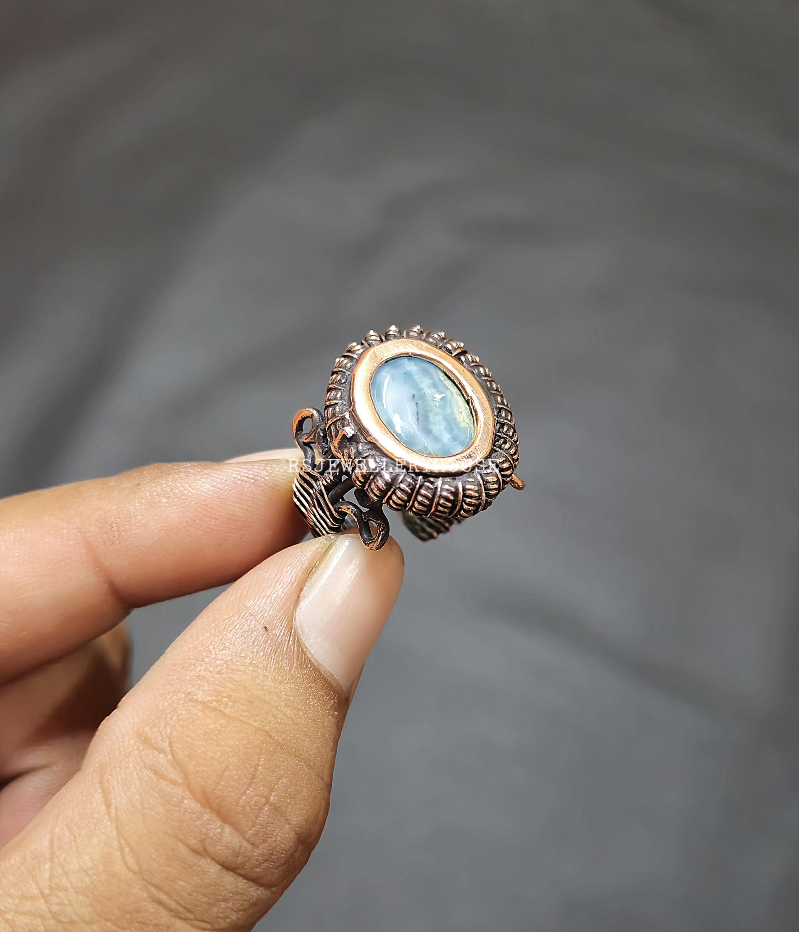 Anello avvolto in filo di rame Larimar, anello con pietra preziosa Larimar, anello fatto a mano, gioielli, anello regolabile, tutte le taglie disponib