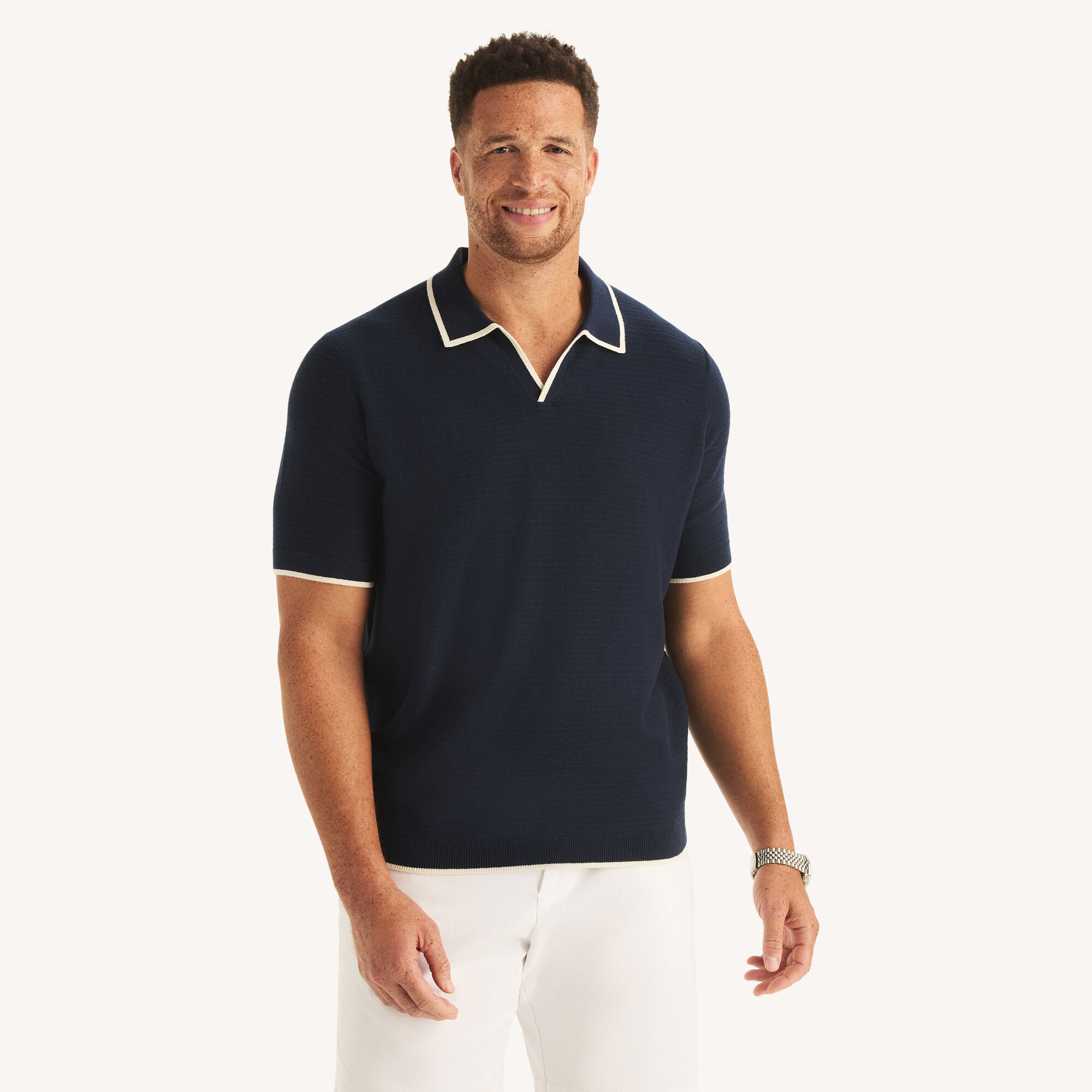 Nautica Men's Big & Tall Tipped Textured Sweater Polo 482 (Stellar Blue Heather), 2XL