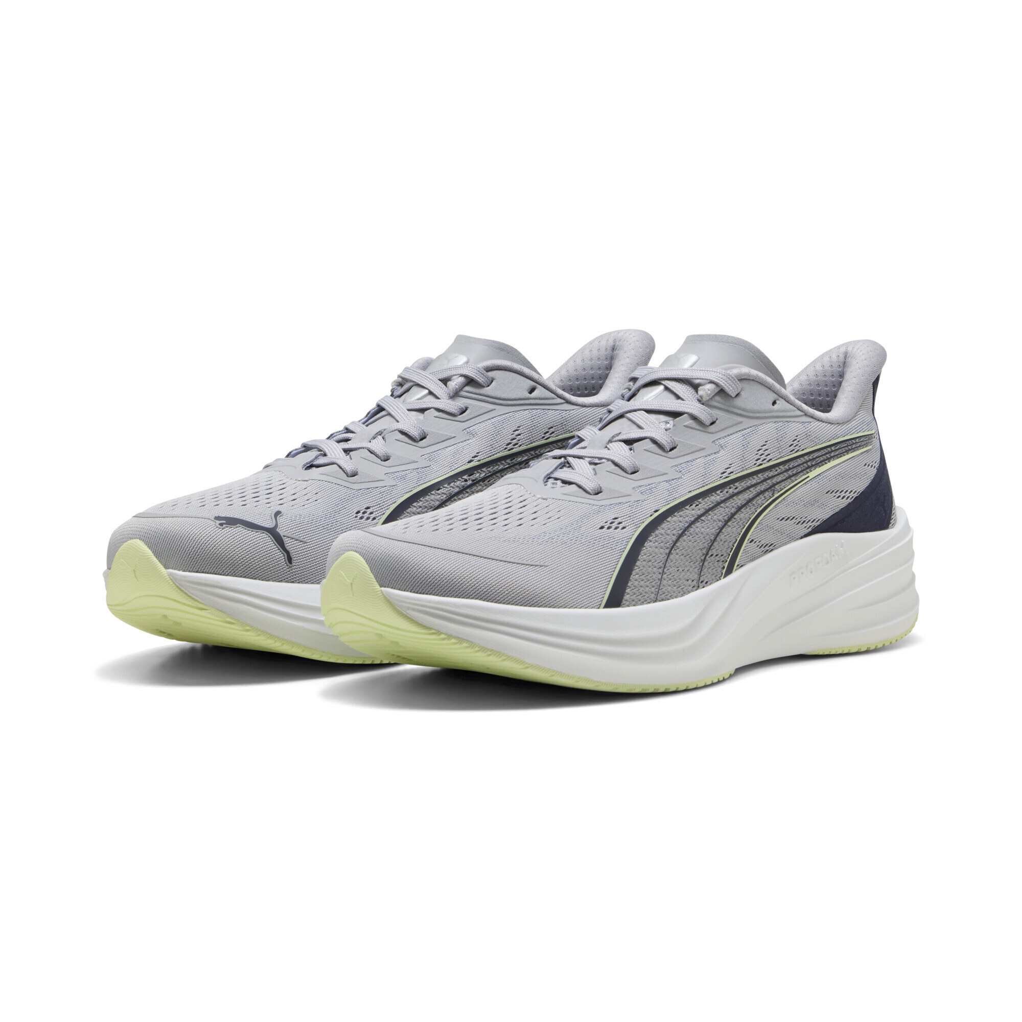 Trainingsschuh PUMA "Darter Pro 2 Laufschuhe Erwachsene", Gr. 45, vibrant silber deep plum apple spritz gray lila grün, Obermaterial: Synthetik, Textil; Futter: Textil; Innensohle: Textil; Laufsohle: Gummi, Schuhe