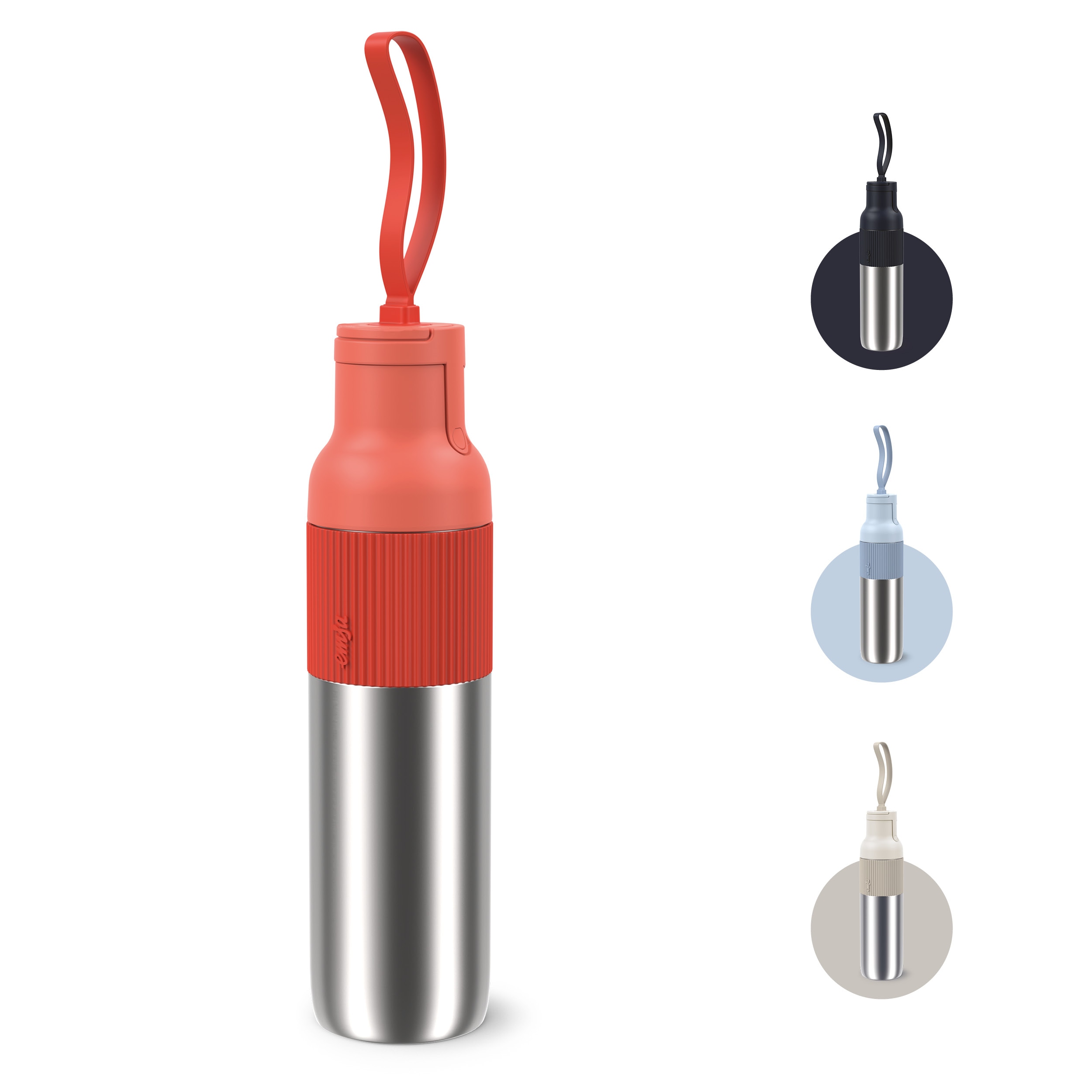 Isolierflasche EMSA "beYou Flip", orange, H:31,4cm, Edelstahl, Polypropylen (PP), Silikon, Trinkflaschen, Isolierflasche, mit Flip-Verschluss und Trageband, 100% dicht, spülmaschinengeeignet