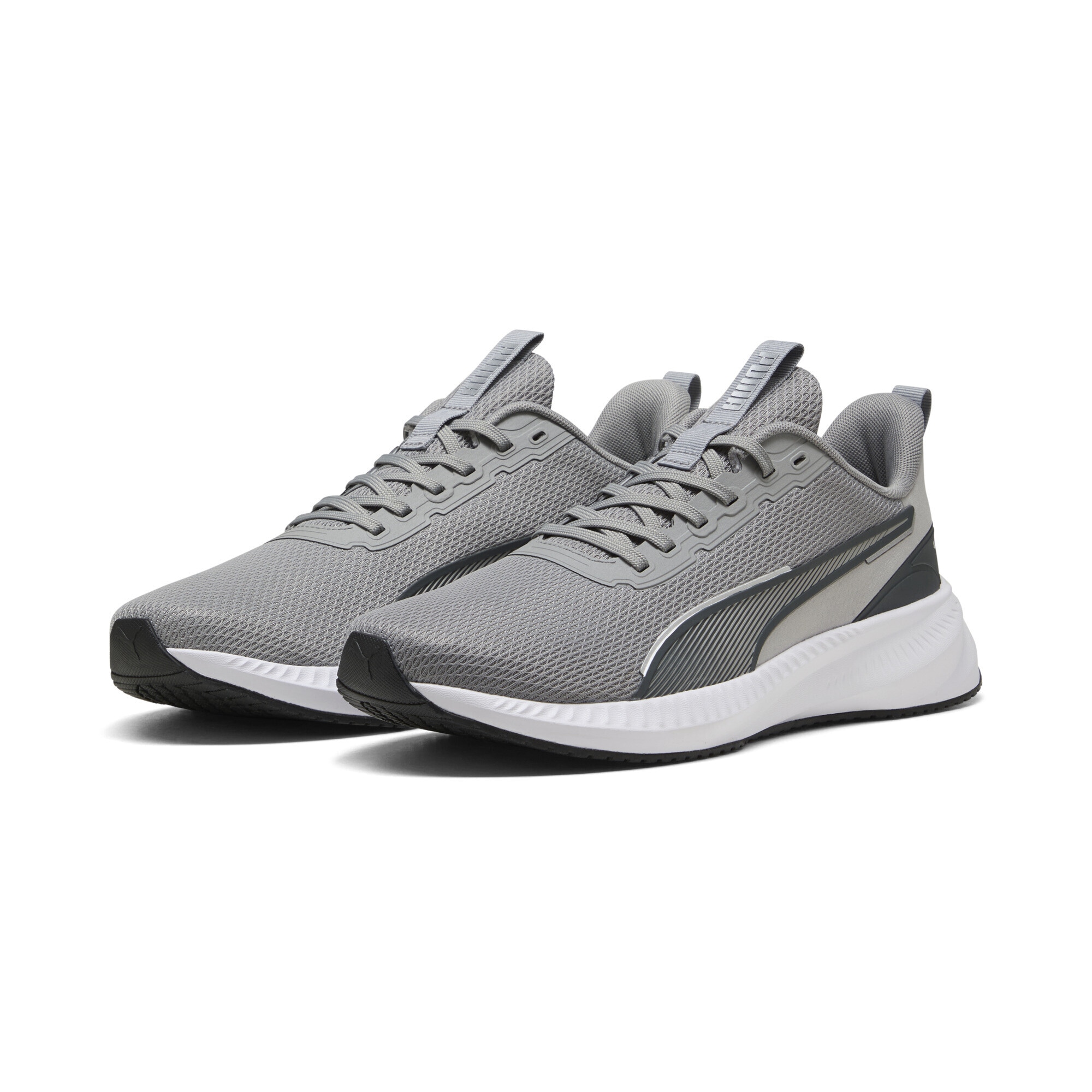 Trainingsschuh PUMA "Flyer Lite 3 Laufschuhe Erwachsene", Damen, Gr. 38, gray echo shadow schwarz silber, Obermaterial: Textil, Synthetik; Futter: Textil; Innensohle: Textil; Laufsohle: Synthetik, Gummi, Schuhe