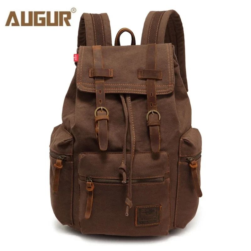 Vintage Canvas Laptop Backpack Large Capacity Travel School Bag For Men coffee
