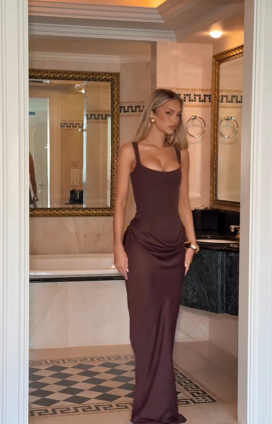 Women Sexy Luxury Party Maxi Dress, Slim Fit High Neck Sleeveless Long Robe, Shinny Chic Wedding Guest Dress m