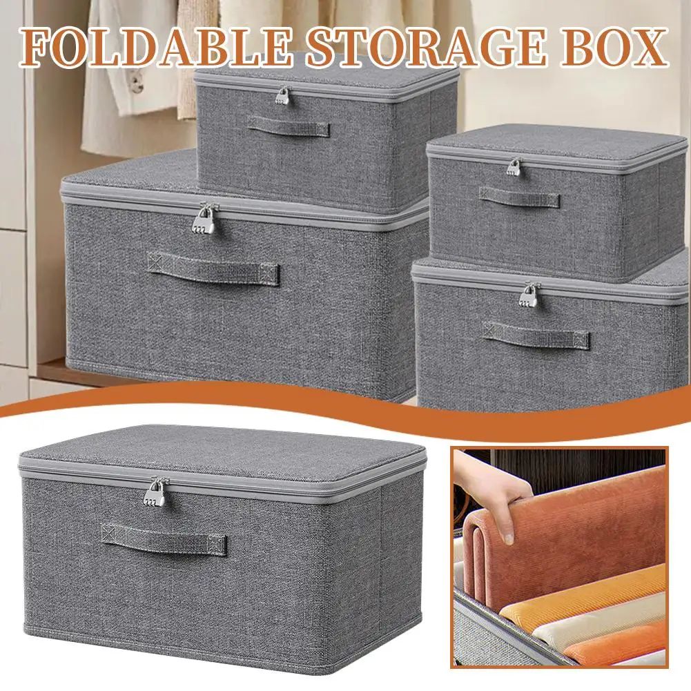 Foldable Fabric Storage Box With Lid l 40x30x21 grey