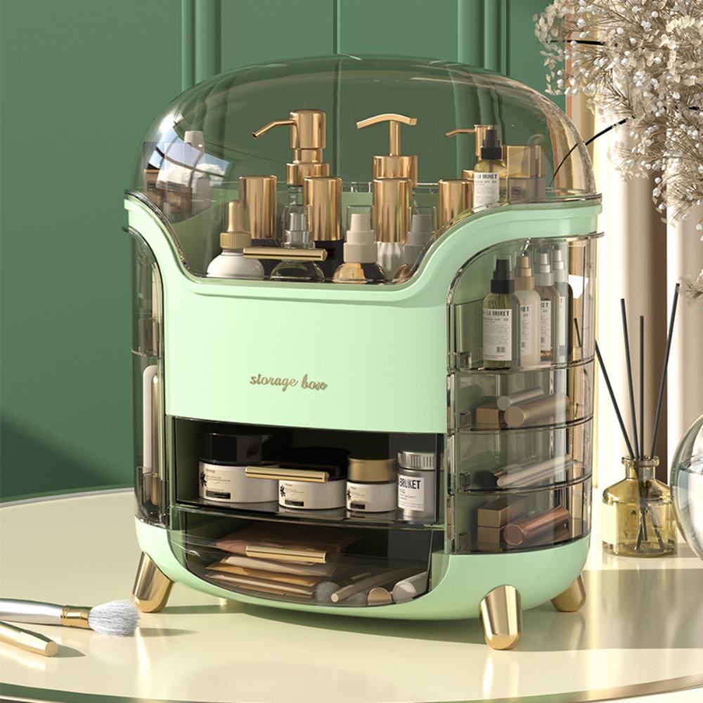 Makeup Organizer Desktop Storage Box Large Capacity Portable Cosmetics Storage Transparent Small Perfume Lipstick Storage Box green