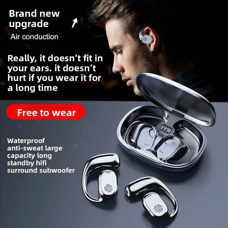 Wireless Sports Earphones With Ear Hooks And Dual Display black