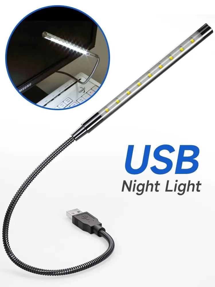 USB LED Book Light With Flexible Metal Neck For Reading black