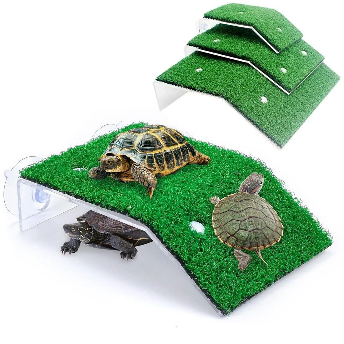 Premium Turtle Basking Platform With Simulated Grass Ramp Anti Slip Tortoise Terrace Dock For Aquatic & Semi Aquatic l