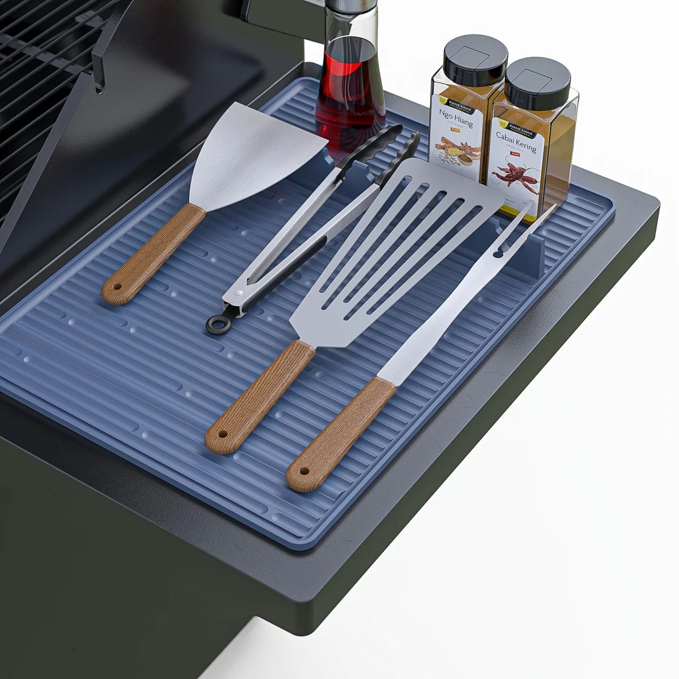 Silicone Grill Mat With Utensil Holder orange