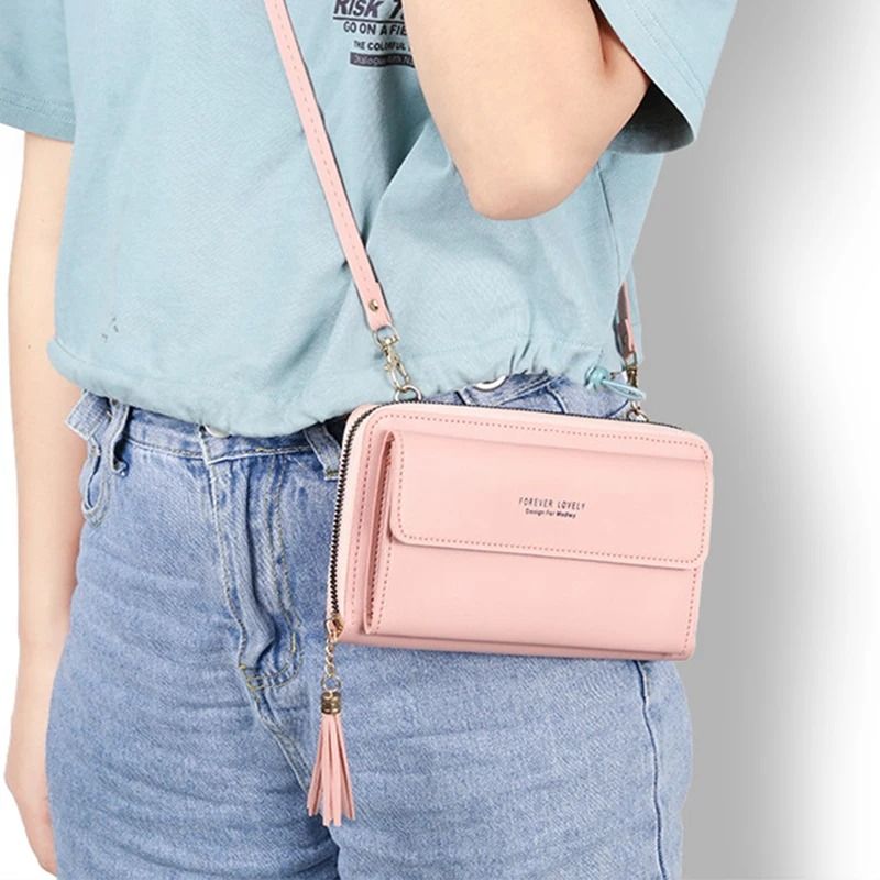 Fashionable Multi Functional Crossbody Wallet And Phone Bag pink