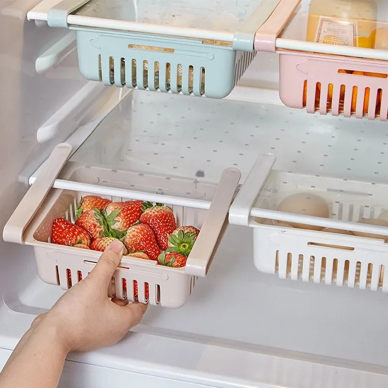 Hanging Refrigerator Drawer Organizer Pull Out Fridge Storage Basket For Eggs Fruit And Snacks blue