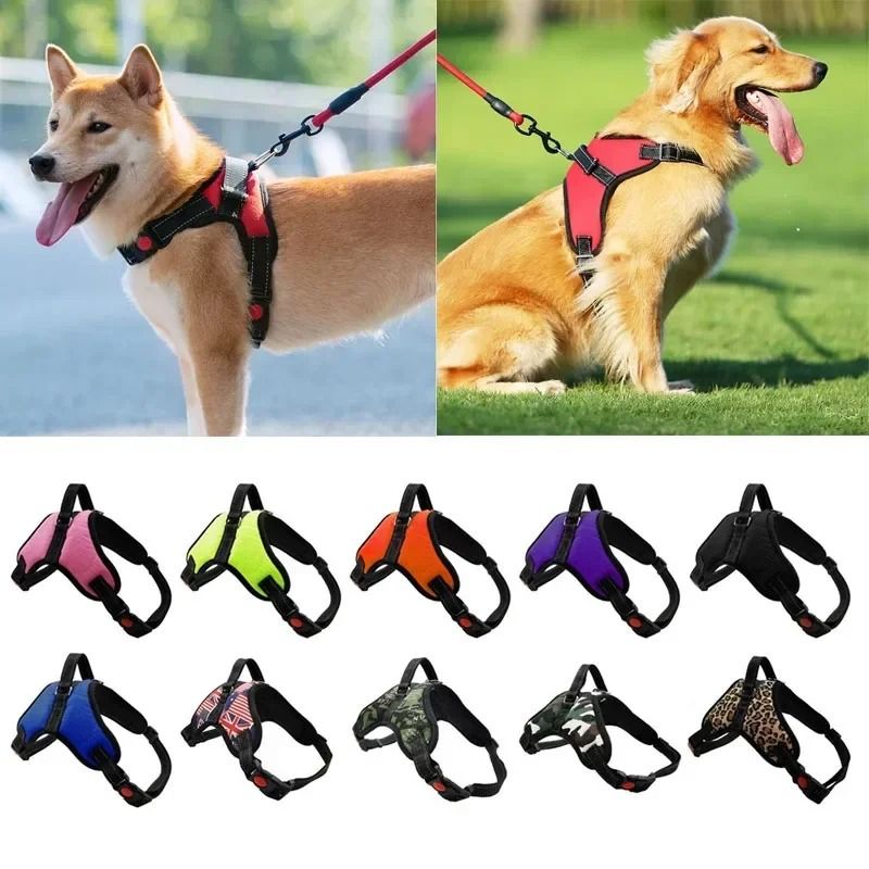 Adjustable Dog Harness Vest With Reflective Leash For Small And Large Dogs camouflage m