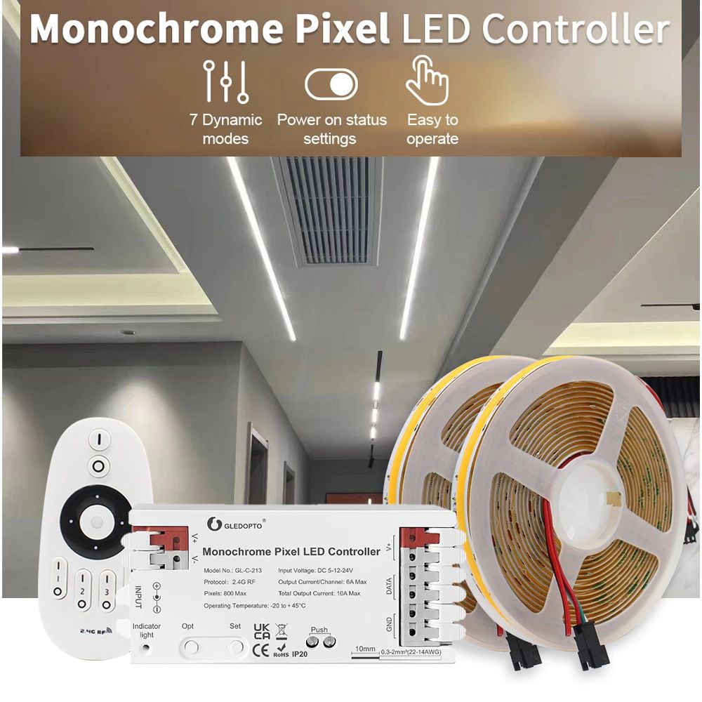 WS2811 COB Running Water LED Strip Light 24V With RF Remote Control controller Remote