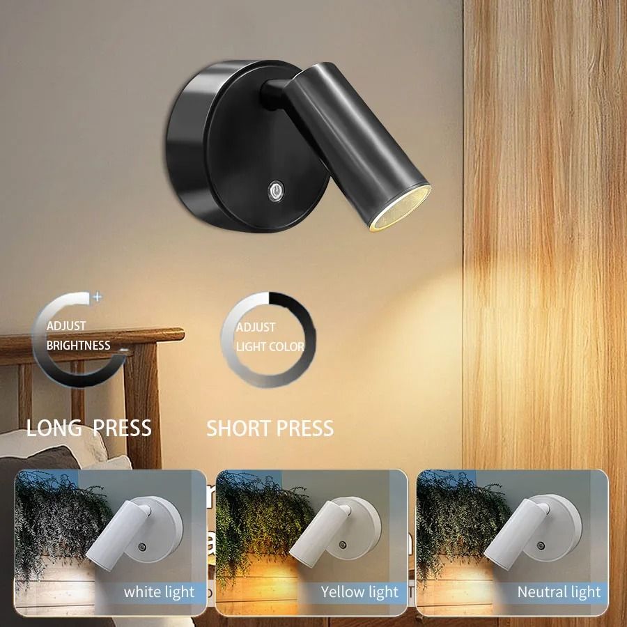 USB Rechargeable LED Wall Night Light Touch Control Sconce Lamp gold