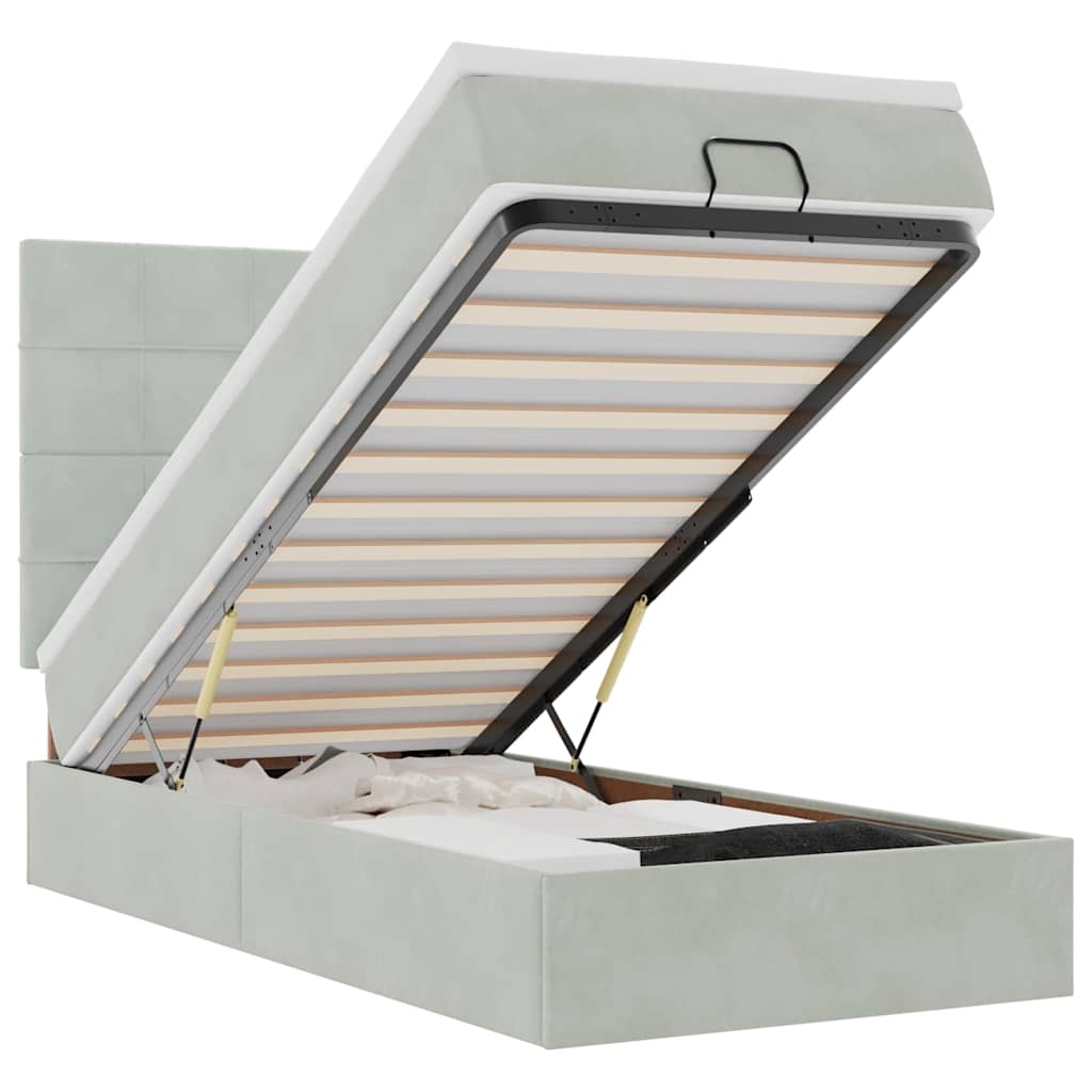 vidaXL Ottoman-Bett mit Matratzen & LEDs Hellgrau 100x200 cm Samt Image