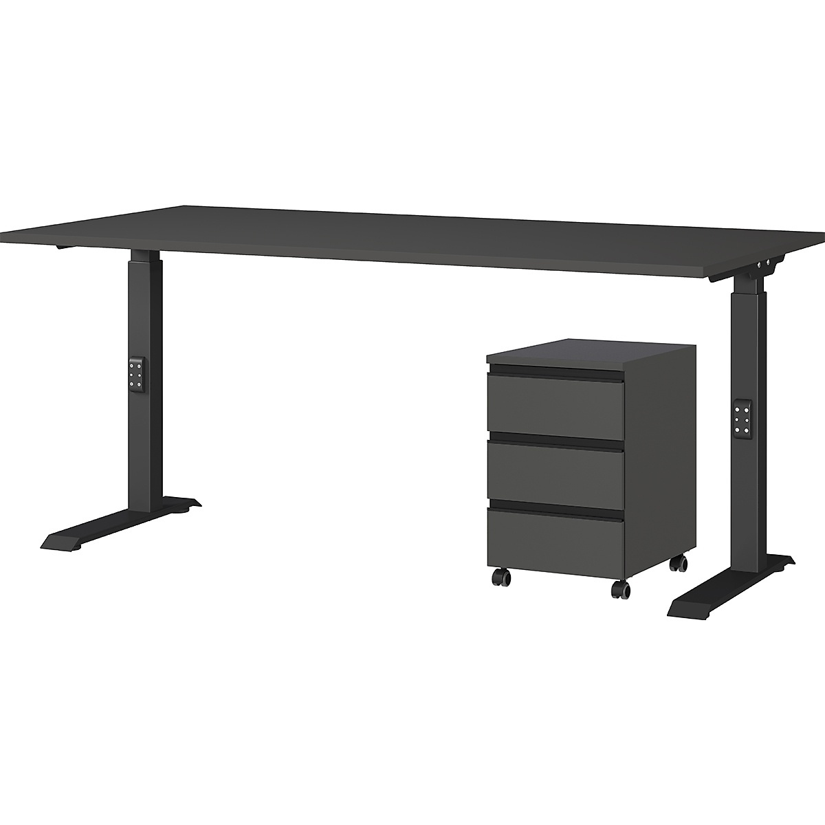 Büro Set 2-teilig | Schreibtisch 160x80cm & Rollcontainer Graphit | Einstellbar 68-91cm & Soft-Close | Made in Germany `Stuttgart` Kadima Design Image
