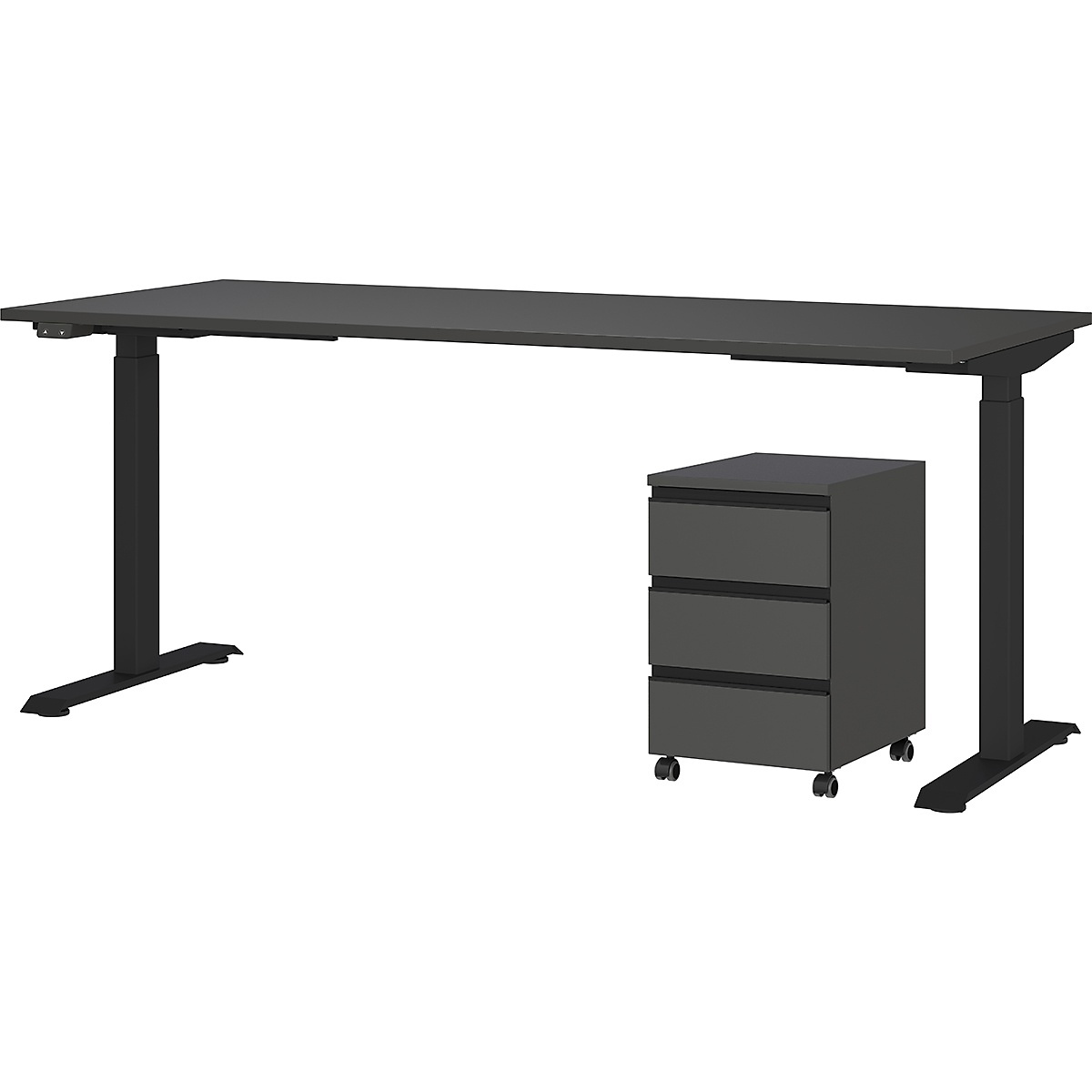 Büromöbel Set 2-teilig | Elektrischer Schreibtisch & Rollcontainer | Graphit 180x80cm | Memory, USB & Soft-Close | Made in Germany | Kadima Design Image